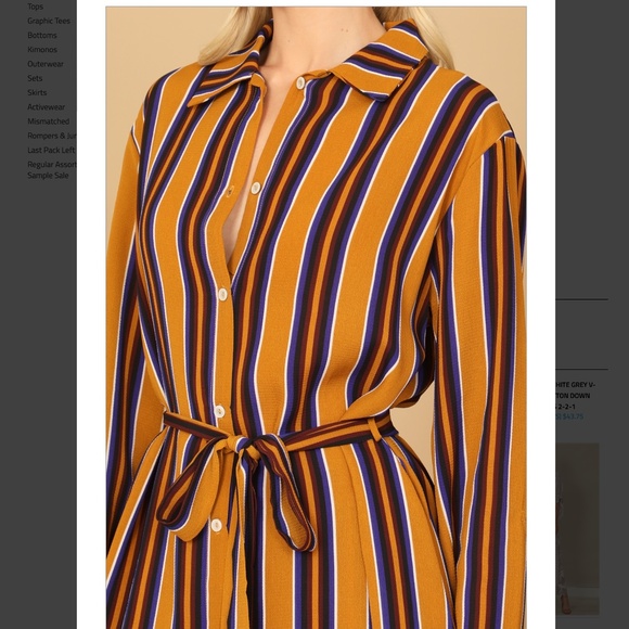 NWT Women's 2pc Stripe Collared Button Down Tie Waist Wide Leg Matching Suit - Picture 3 of 4